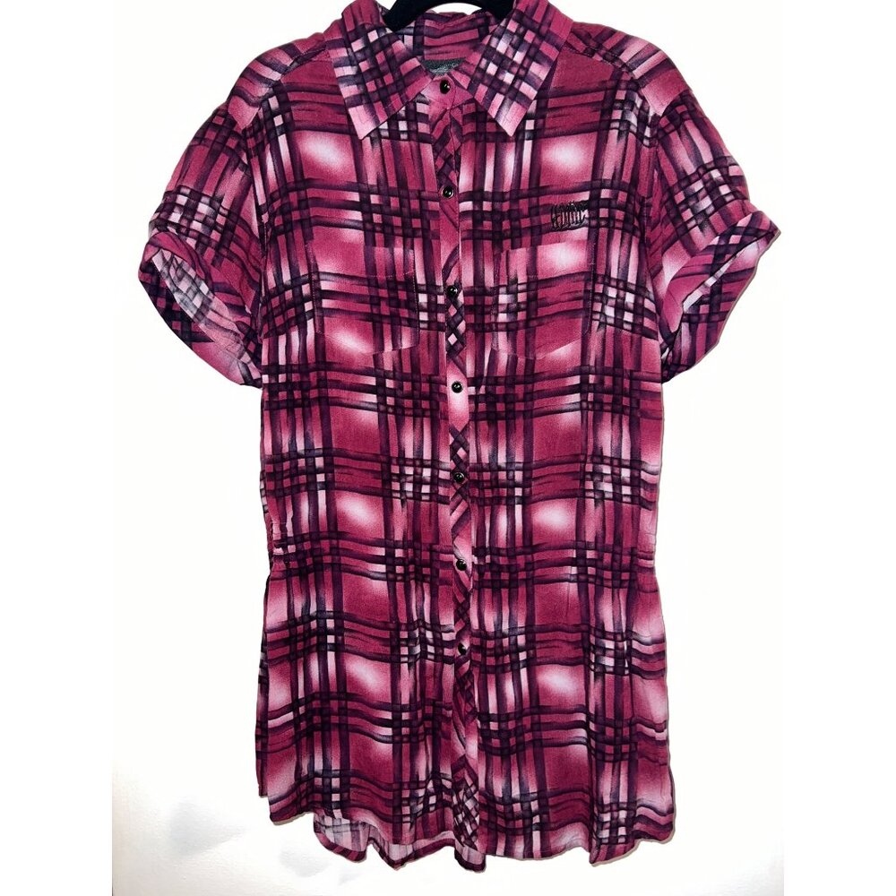 Harley-Davidson Womens Pink Plaid Button-Up Shirt S Rayon